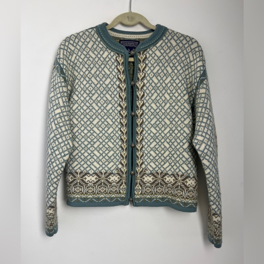 Vintage Newton Trading Company Women's Nordic-Style Wool Cardigan Sweater Sz M‎